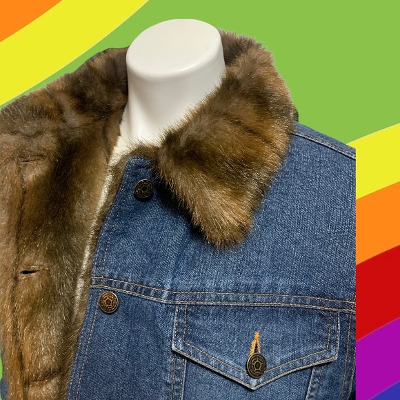 Vintage Marvin Richards Denim Jean Jacket Faux Fur - Picture 4 of 8